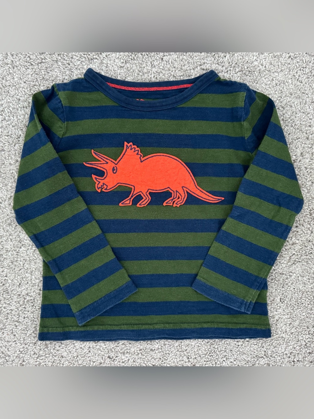 Mini Boden Long-Sleeve Shirt with Orange Triceratops Appliqué